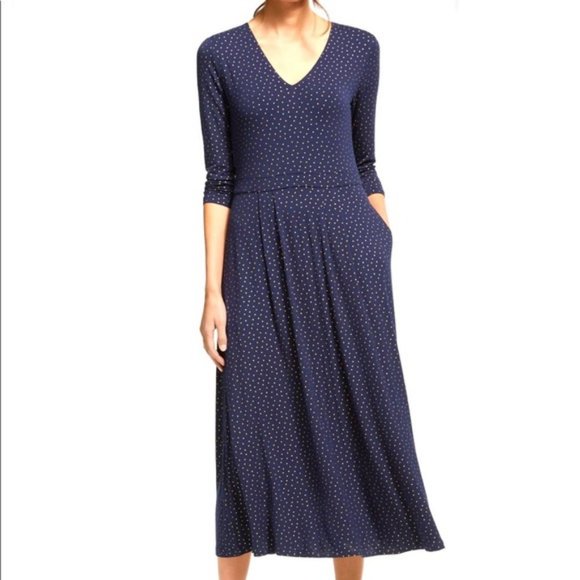 Boden Dresses & Skirts - Boden Caroline Polka Dot Navy Blue Pocket Midi Dress
